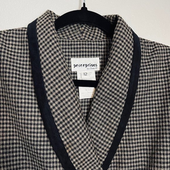 vtg 80s/90s brown & black houndstooth blazer 12 crop tailored horse girl preppy - Picture 3 of 6